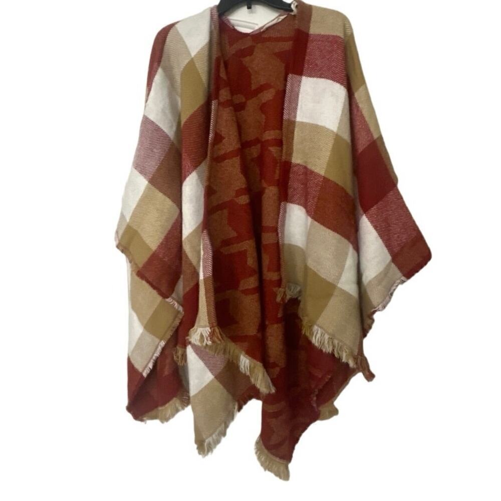 SOFT SURROUNDINGS Buffalo Plaid Throw Over Fringe Shawl Country Cozy - Picture 2 of 10